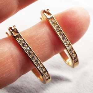 DAZZLING DIAMANTES BEZEL SET GOLDEN "U" HOOP EARRINGS 53